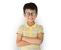 Boy with glasses with arms crossed portrait