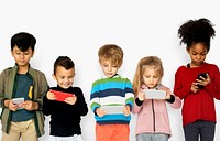 Group of Kids Using Digital Mobile Phone