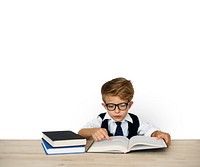 Young Schoolboy Writing Bookworm Education