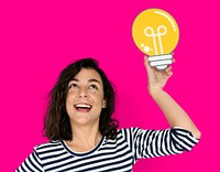 Woman Hold Light Bulb Think Ideas Create