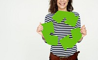 Woman Holding Recycling Sign Concept