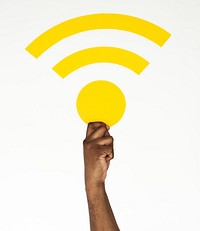 Person Holding Wireless Internet Sign Concept