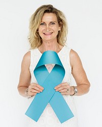 Hands Hold Show Blue Ribbon Prostate Cancer Awareness