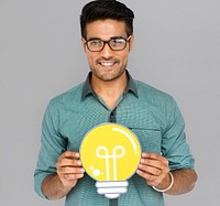 A man holding light bulb with an ideas