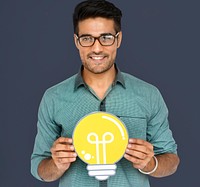 A man holding light bulb with an ideas