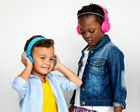 Kid Studio Shoot Using Headphone Listening Music