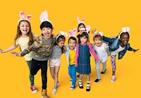Happiness group of cute and adorable children with bunny headband
