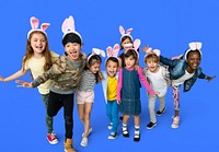 Happiness group of cute and adorable children with bunny headband