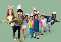 Happiness group of cute and adorable children with bunny headband