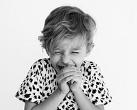 Caucasian Student Boy Portrait Shoot Face Expression Smiling on the White Background