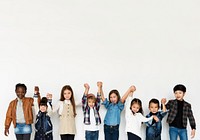 Group of Kids Holding Hands Face Expression Happiness Smiling on White Blackground