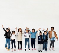 Group of Kids Holding Hands Face Expression Happiness Smiling on White Blackground