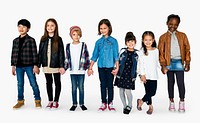 Group of Kids Holding Hands Face Expression Happiness Smiling on White Blackground