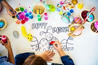 Group of children drawing and prepare easter