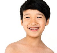 Kid Studio Portrait Shirtless Smiling on White Background