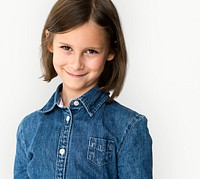 Short haired brunette young girl smiling studio portrait