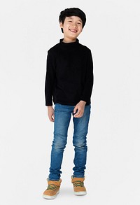 Young asian boy smiling full body portrait