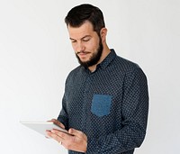 Adult Man Using Tablet Digital Device