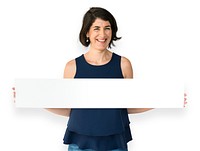 Woman Hands Hold Show Blank Box Banner