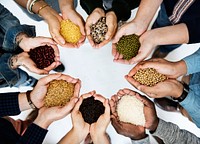 People holding grains in their hands