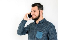 Adult Man Smile Talk on the Phone Studio Portrait