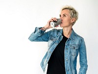 Adult Woman Drinking Beer From Can