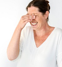 Adult Woman Laughing Face Expression Studio Portrait