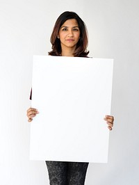 Woman Hands Hold Show Blank Paper Board