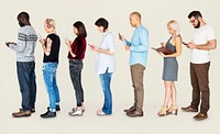 Group of people conneted by digital devices