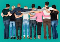 Group of friends arm around support together