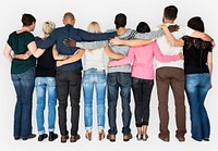Group of friends arm around support together
