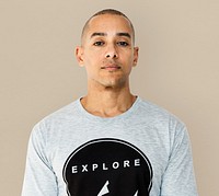 Skinhead man wearing t-shirt studio shoot