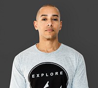 Skinhead man wearing t-shirt studio shoot