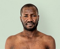 African man mustache bare chest studio portrait