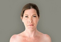 Woman bare chest topless studio portrait