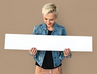 Caucasian Woman Holding Placard Smiling