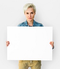 Woman Holding a Placard Studio Shoot