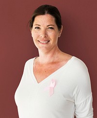 Caucasian Woman with a Pink Breast Cancer Ribbin
