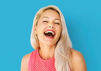 Caucasian woman face expression laughing and smiling