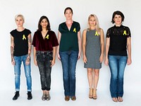 Group of Diverse People with Yellow Ribbon Represent  Sarcoma Cancer