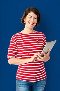 Adult Woman Using Digital Tablet Studio