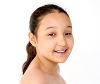 Happiness little girl smiling bare chest studio portrait