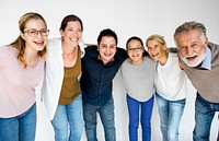 People standing in group and posing for photoshoot