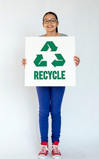 Young Woman Holding Recycle Sign Environment