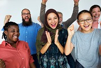 Diverse group of people smiling and celebrating