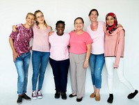 Group of girlfriends with breast cancer awareness charity