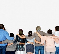 Diverse people holding around each other