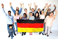 People in group holding country flag and cheering up