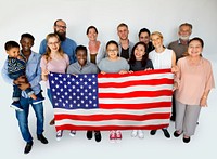 Happy people with the American flag
