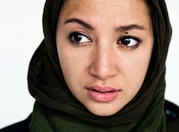 Lonely middle eastern woman casual studio portrait